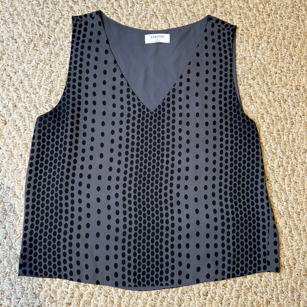 Babaton Gray With Black Polka Dots Satin‎ Cami Professional Dressy Casual Tank S